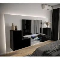 Furnitech Wohnwand Wohnzimmer - Wohnzimmer Möbel mit LED Blau - Hängend Wohnwand Modern - Regale und TV Schrank (AN96-21B-HG1 1C)