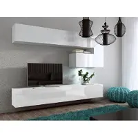 Furnitech Wohnwand Wohnzimmer - Hängend Wohnwand Modern - Regale und TV Schrank - Wohnzimmer Möbel ohne LED (Future C15/HG/W/2 1A)