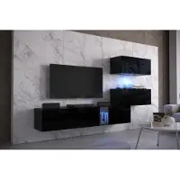 Furnitech Wohnwand Wohnzimmer - Wohnzimmer Möbel mit LED RGB - 16 Farben - Hängend Wohnwand Modern - Regale und TV Schrank (EX129-21B-HG1)