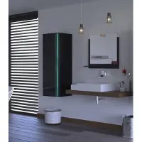Furnitech ALIUS 9 I Badezimmer Bademöbel Badeschränke Spiegel Set (LED RGB (16 Farben), Schwarz)