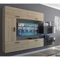 Furnitech Wohnwand Wohnzimmer - Wohnzimmer Möbel mit LED RGB - 16 Farben - Hängend Wohnwand Modern - Regale und TV Schrank (Future C10_HGM_BS_11 1A)