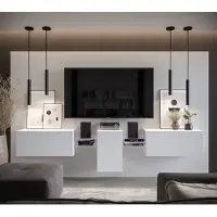 Furnitech Wohnwand Wohnzimmer - Wohnzimmer Möbel mit LED Weiß - Hängend Wohnwand Modern - Regale und TV Schrank (AN98-21W-M3-1C)