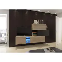 Furnitech Wohnwand Wohnzimmer - Hängend Wohnwand Modern - Regale und TV Schrank - Wohnzimmer Möbel ohne LED (Troja AN85-17BS-HGM40 1A)