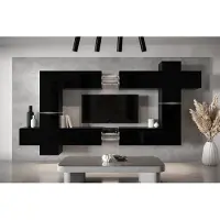 Furnitech Wohnwand Wohnzimmer - Wohnzimmer Möbel mit LED Weiß - Wohnzimmer Schrankwand(AN91NEW-21B-HG1)