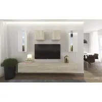 Furnitech Wohnwand Wohnzimmer - Hängend Wohnwand Modern - Regale und TV Schrank - Wohnzimmer Möbel ohne LED (AN291-17WS-HGM43 1B Groß)