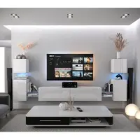Furnitech Wohnwand Wohnzimmer - Wohnzimmer Möbel mit LED Blau - Hängend Wohnwand Modern - Regale und TV Schrank (AN105-21W-HG2 1B)