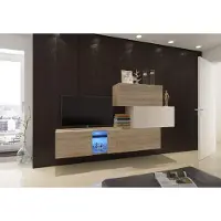 Furnitech Wohnwand Wohnzimmer - Wohnzimmer Möbel mit LED RGB - 16 Farben - Hängend Wohnwand Modern - Regale und TV Schrank (Troja AN85-17WS-HGM41 1A)