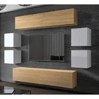 Furnitech Wohnwand Wohnzimmer - Hängend Wohnwand Modern - Regale und TV Schrank - Wohnzimmer Möbel ohne LED (Future C42/HGM/WD/48 1B)