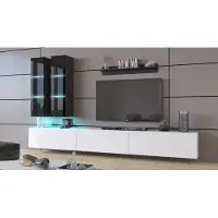 Furnitech Wohnwand Wohnzimmer | Wohnzimmer Möbel mit LED Blau | Hängend Wohnwand Modern | Wohnzimmer Schrankwand mit Regale und TV Schrank (Egina AN50-18WB-HG6 1A)