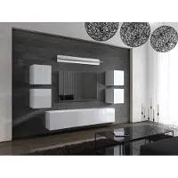Furnitech Wohnwand Wohnzimmer - Wohnzimmer Möbel mit LED RGB - 16 Farben - Hängend Wohnwand Modern - Regale und TV Schrank (Future C41/HG/W/2 1B)