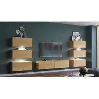 Furnitech Wohnwand Wohnzimmer - Wohnzimmer Möbel mit LED Weiß - Hängend Wohnwand Modern - Wohnzimmer Schrankwand(Henri AN72-19D-M12-1A - 287cm)