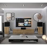 Furnitech Wohnwand Wohnzimmer - Hängend Wohnwand Modern - Regale und TV Schrank - Wohnzimmer Möbel ohne LED (AN104-21BDZ-HGM7-1C)