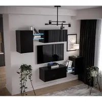 Furnitech Wohnwand Wohnzimmer - Hängend Wohnwand Modern - Regale und TV Schrank - Wohnzimmer Möbel ohne LED (AN97-21B-HG1 1C)