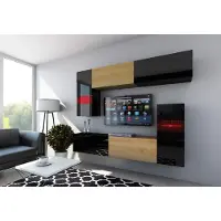 Furnitech Wohnwand Wohnzimmer - Wohnzimmer Möbel mit LED RGB - 16 Farben - Hängend Wohnwand Modern - Regale und TV Schrank (Future C31-HGM-BD-49 1B)