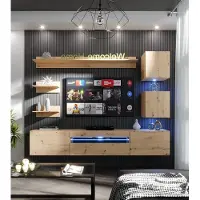 Furnitech Wohnwand Wohnzimmer, Möbel, Hängend Wohnwand Modern, Schrankwand mit Regale, TV Schrank, 239 cm, Artisan Eiche M27-24M-DA5 1B ohne LED