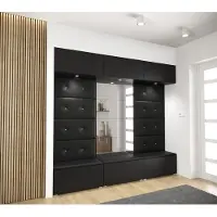 Furnitech GF89 Flur Dielenmöbel Garderobenschrank Dielenschrank Schuhschrank Flurmöbel Set Spiegel Matt (LED weiß, GF89-21B-M1)