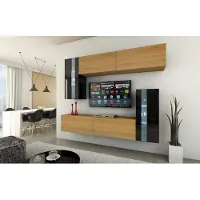 Furnitech Wohnwand Wohnzimmer - Wohnzimmer Möbel mit LED Weiß - Hängend Wohnwand Modern - Regale und TV Schrank (Future C30-HGM-BD-47 1A - 203cm)