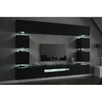 Furnitech Wohnwand Wohnzimmer - Wohnzimmer Möbel mit LED RGB - Hängend Wohnwand Modern mit Regale und TV Schrank (Future C81-18B-M5 1A Matt)