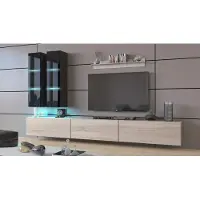 Furnitech Wohnwand Wohnzimmer - Wohnzimmer Möbel mit LED Weiß - Hängend Wohnwand Modern - Regale und TV Schrank (Egina AN50-18BS-HGM8 1A)