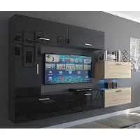 Furnitech Wohnwand Wohnzimmer - Wohnzimmer Möbel mit LED RGB - 16 Farben - Hängend Wohnwand Modern - Regale und TV Schrank (Future C10_HGM_BS_10 1A)