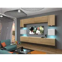 Furnitech Wohnwand Wohnzimmer - Hängend Wohnwand Modern - Wohnzimmer Schrankwand (Nowara AN1-17WS-HGM43 1B)