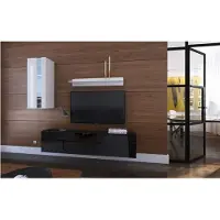 Furnitech Wohnwand Wohnzimmer - Hängend Wohnwand Modern - Regale und TV Schrank - Wohnzimmer Möbel ohne LED (Mery AN271-17BW-HG22 1A Klein)
