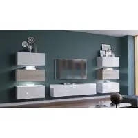 Furnitech Wohnwand Wohnzimmer - Hängend Wohnwand Modern - Regale und TV Schrank - Wohnzimmer Möbel ohne LED (Henri AN72-19WS-HGM5-1A - 287cm)
