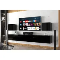 Furnitech Wohnwand Wohnzimmer - Hängend Wohnwand Modern - Regale und TV Schrank - Wohnzimmer Möbel ohne LED (Lace AN22-18B-HG1 1B)