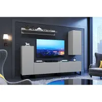 Furnitech Wohnwand Wohnzimmer, Möbel, Hängend Wohnwand Modern, Schrankwand mit Regale, TV Schrank 219 cm, Mausgrau M32-24M-MG9