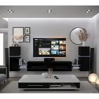 Furnitech Wohnwand Wohnzimmer - Wohnzimmer Möbel mit LED RGB - 16 Farben - Hängend Wohnwand Modern - Wohnzimmer Schrankwand mit Regale und TV Schrank (AN104-21B-HG1-1B)