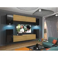Furnitech Wohnwand Wohnzimmer - Hängend Wohnwand Modern - Regale und TV Schrank - Wohnzimmer Möbel ohne LED (Rodos AN43-17BD-HGM47 1A)