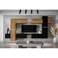 Furnitech Wohnwand Wohnzimmer - Wohnzimmer Möbel mit LED RGB - 16 Farben - Hängend Wohnwand Modern - Regale und TV Schrank (AN91NEW-21DZB-M13 MATT)