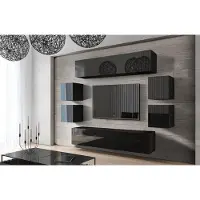 Furnitech Wohnwand Wohnzimmer - Wohnzimmer Möbel mit LED RGB - 16 Farben - Hängend Wohnwand Modern - Wohnzimmer Schrankwand mit Regale und TV Schrank (Future C42/HG/B/1 1A)