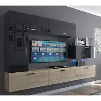 Furnitech Wohnwand Wohnzimmer - Wohnzimmer Möbel mit LED Blau - Hängend Wohnwand Modern - Regale und TV Schrank (Future C10_HGM_BS_12 1A)