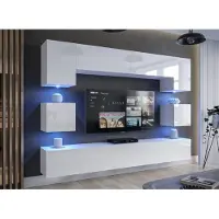 Furnitech Wohnwand Wohnzimmer - Wohnzimmer Möbel mit LED Weiß - Hängend Wohnwand Modern - Wohnzimmer Schrankwand(Nowara AN1-17W-HG21 1B)