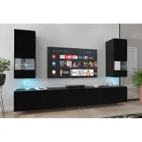 Furnitech Wohnwand Wohnzimmer - Wohnzimmer Möbel mit LED RGB - 16 Farben - Hängend Wohnwand Modern - Regale und TV Schrank (Sezana AN21-18B-M1 1A MATT)