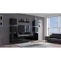 Furnitech Wohnwand Wohnzimmer | Wohnzimmer Möbel mit LED Weiß | Hängend Wohnwand Modern | Wohnzimmer Schrankwand mit Regale und TV Schrank (Future C34/HG/B1 1A)
