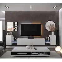 Furnitech Wohnwand Wohnzimmer - Hängend Wohnwand Modern - Regale und TV Schrank - Wohnzimmer Möbel ohne LED (AN103-21W-M3-1A)