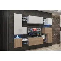 Furnitech Wohnwand Wohnzimmer - Hängend Wohnwand Modern - Regale und TV Schrank - Wohnzimmer Möbel ohne LED (Albania AN3N-21WS-HGM32-1A)
