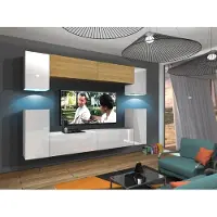 Furnitech Wohnwand Wohnzimmer - Hängend Wohnwand Modern - Regale und TV Schrank - Wohnzimmer Möbel ohne LED (Rodos AN43-17WD-HGM51 1A)