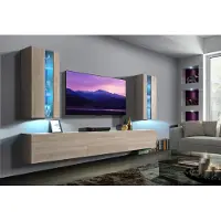 Furnitech Wohnwand Wohnzimmer - Hängend Wohnwand Modern - Regale und TV Schrank - Wohnzimmer Möbel ohne LED (Luiziana AN20-18S-M3 1B)