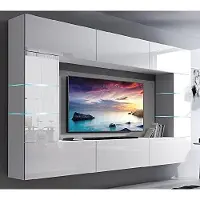 Furnitech Wohnwand Wohnzimmer - Wohnzimmer Möbel mit LED RGB - Hängend Wohnwand Modern mit Regale und TV Schrank (Future 61/HG/W/2 1B)
