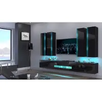 Furnitech Wohnwand Wohnzimmer - Hängend Wohnwand Modern - Regale und TV Schrank - Wohnzimmer Möbel ohne LED (Carmen AN52-18HG-B1 GS5 - ohne Füße)