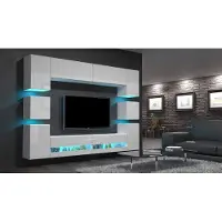 Furnitech Wohnwand Wohnzimmer - Hängend Wohnwand Modern - Wohnzimmer Schrankwand (Heidi AN36-18HG-W2 1A - ohne Füße)