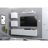 Furnitech Wohnwand M30 Pura 182 cm Weiß Matt, TV Schrank mit Push-to-Open M30-24M-W2