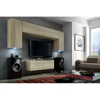 Furnitech Wohnwand Wohnzimmer | Wohnzimmer Möbel mit LED Blau | Hängend Wohnwand Modern | Wohnzimmer Schrankwand mit Regale und TV Schrank (Future C2/S/M4 1B)
