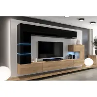 Furnitech Wohnwand Wohnzimmer - Wohnzimmer Möbel mit LED RGB - 16 Farben - Hängend Wohnwand Modern - Wohnzimmer Schrankwand mit Regale und TV