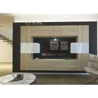 Furnitech Wohnwand Wohnzimmer - Wohnzimmer Möbel mit LED Blau - Hängend Wohnwand Modern - Regale und TV Schrank (Monaco AN4-17SW-HGM41 1B)