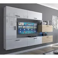 Furnitech Wohnwand Wohnzimmer - Hängend Wohnwand Modern - Regale und TV Schrank - Wohnzimmer Möbel ohne LED (Future C10_HGM_WS_15 1A)
