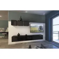 Furnitech Wohnwand Wohnzimmer - Wohnzimmer Möbel mit LED Blau - Hängend Wohnwand Modern - Wohnzimmer Schrankwand mit Regale und TV Schrank (AN13-18B-HG1 1B)